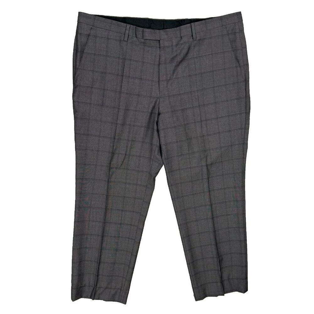 Hugo Boss Dress Pants Wool Trousers Windowpane Grey "Johnstons1/Lenon" 40x29